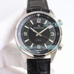 Swiss Replica Jaeger LeCoultre Polaris Watch SS Black Dial Black Leather Strap